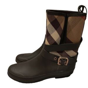 Burberry Holloway Nova Check Belted Rubber Canvas Rain Boots size37
